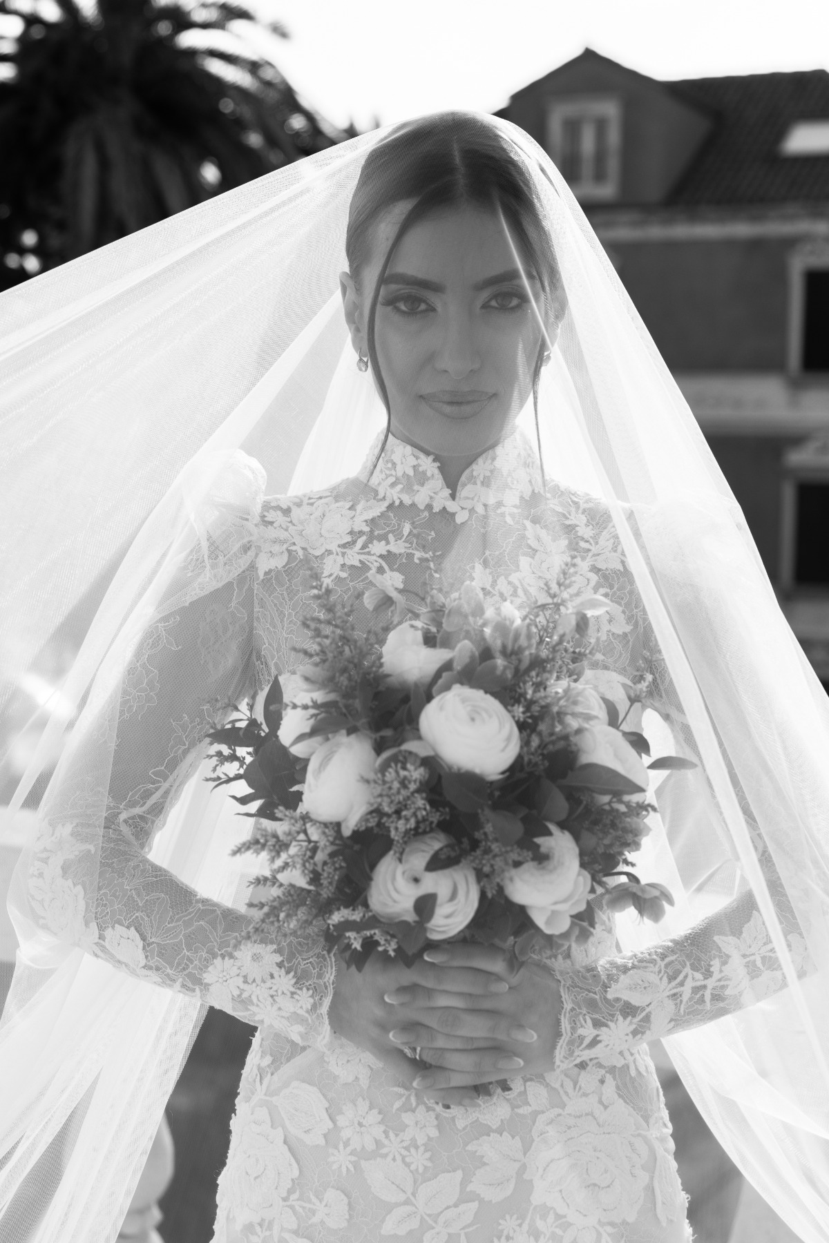 puffy sleeve wedding gown with lace