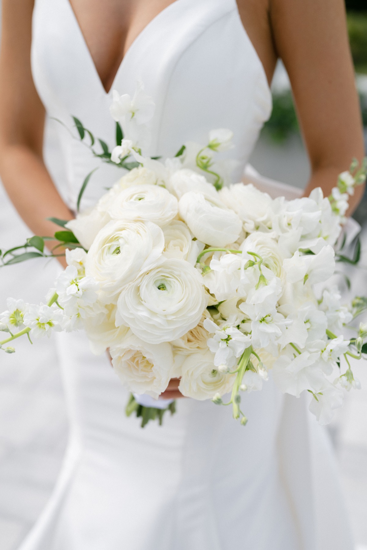 all white rose and anemone bouquet