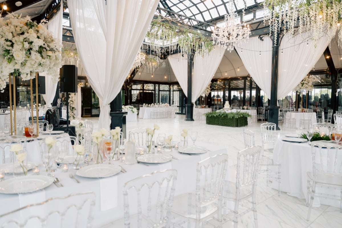 all-white wedding reception design