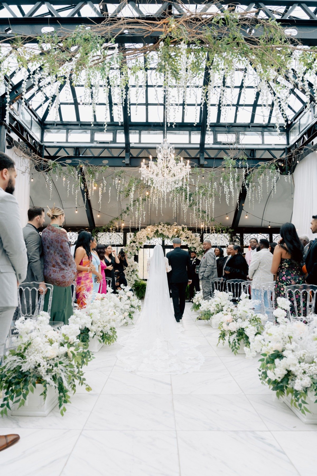 lace-trimmed cathedral length veil