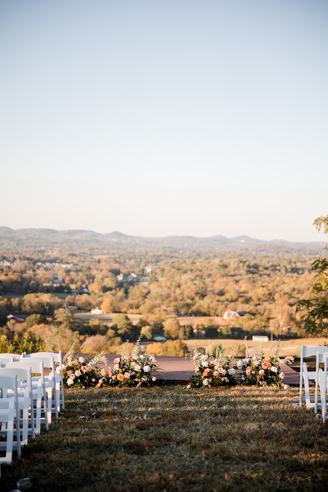 fall outdoor wedding in tennessee with floor floral arrangements