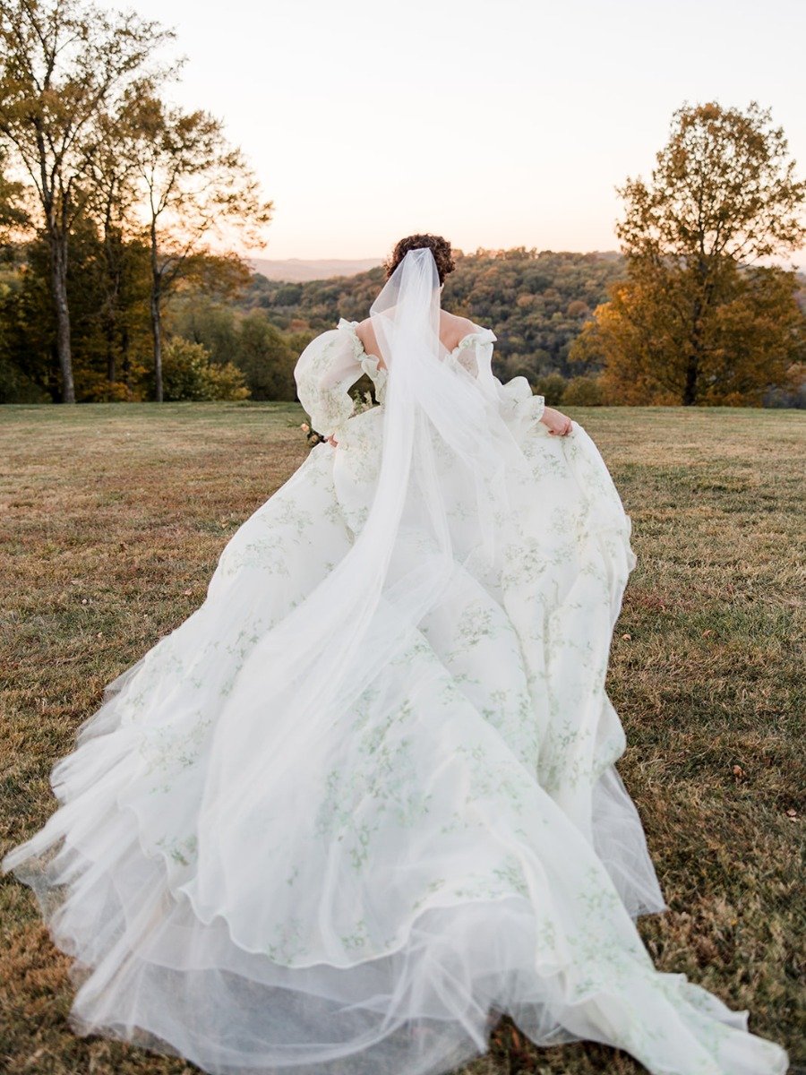 This bride wore a whimsical printed gown to her tennessee wedding
