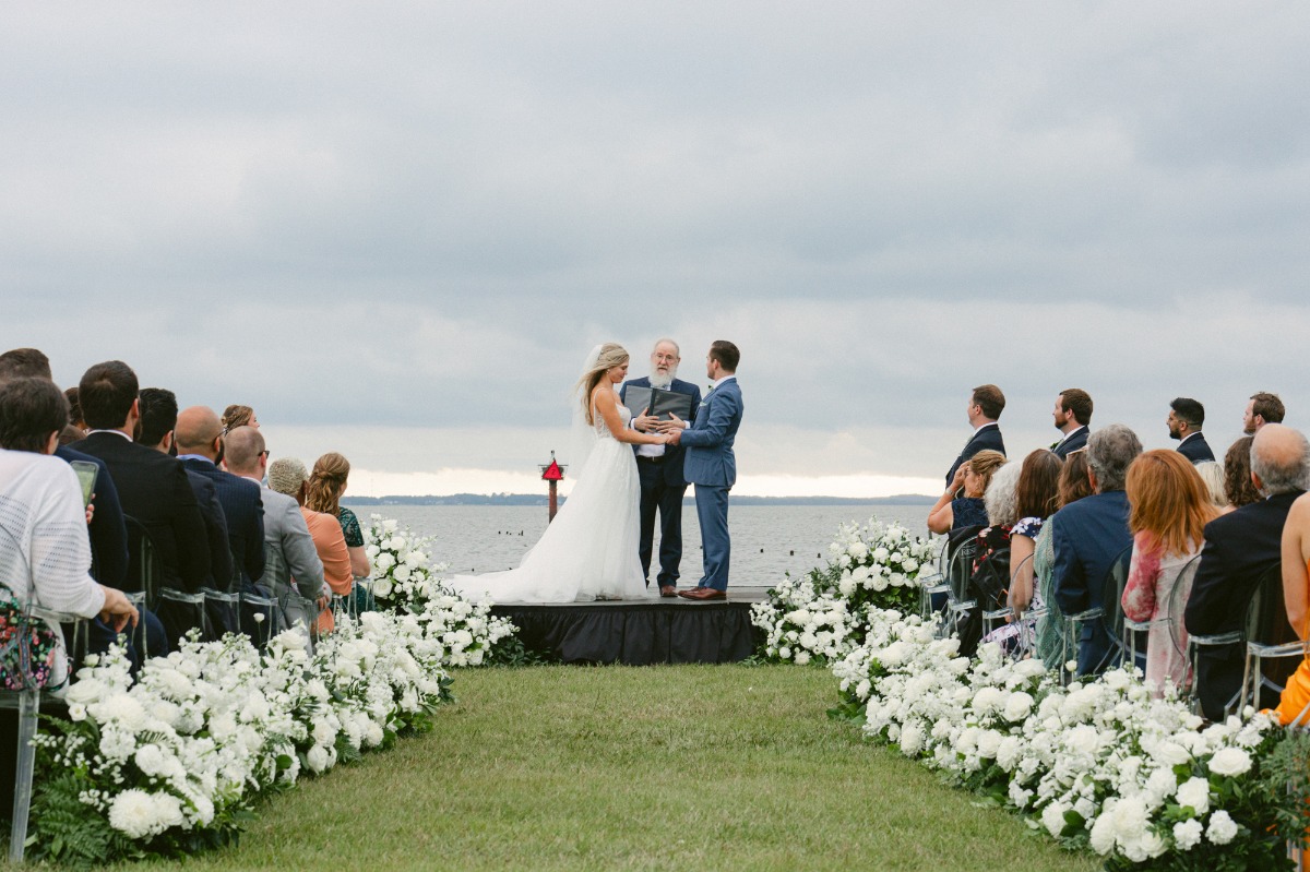 oceanfront wedding ceremony with low stage