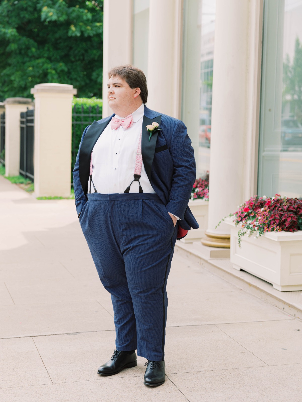 blue pin striped suit