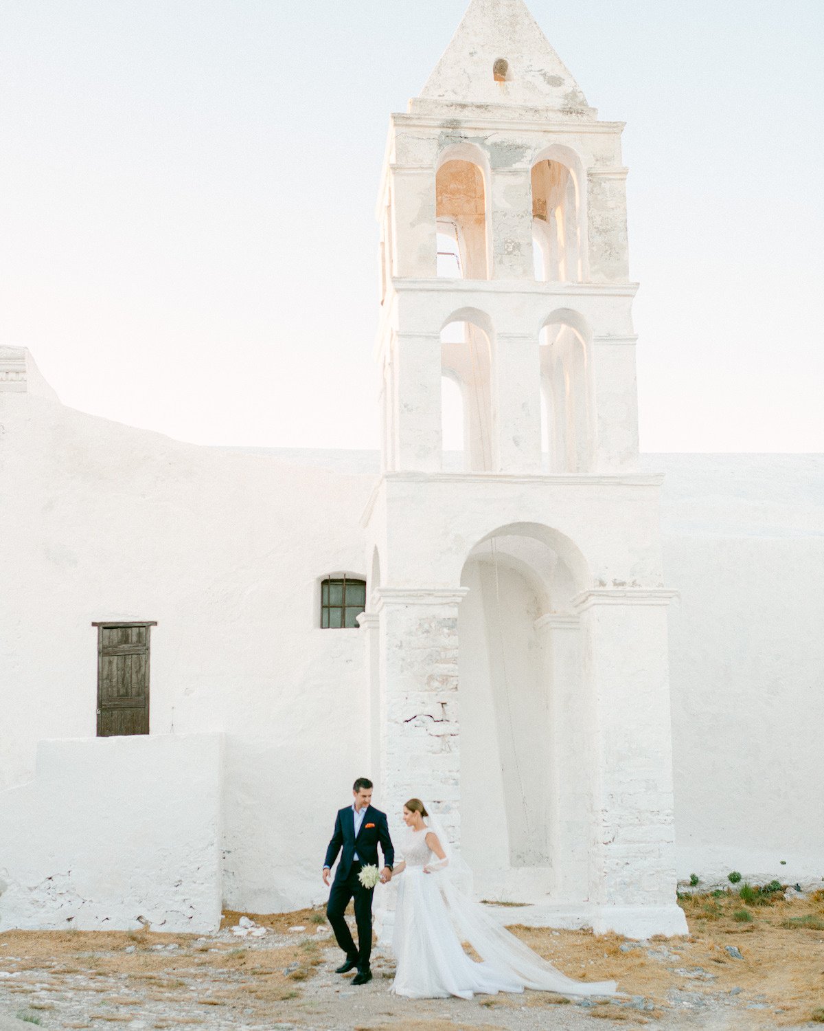 ancient white church on a greek island