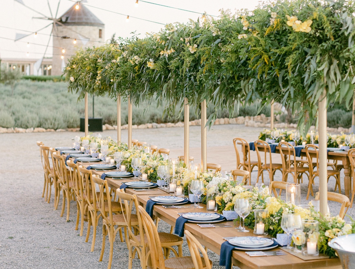 blue yellow and white outdoor wedding reception