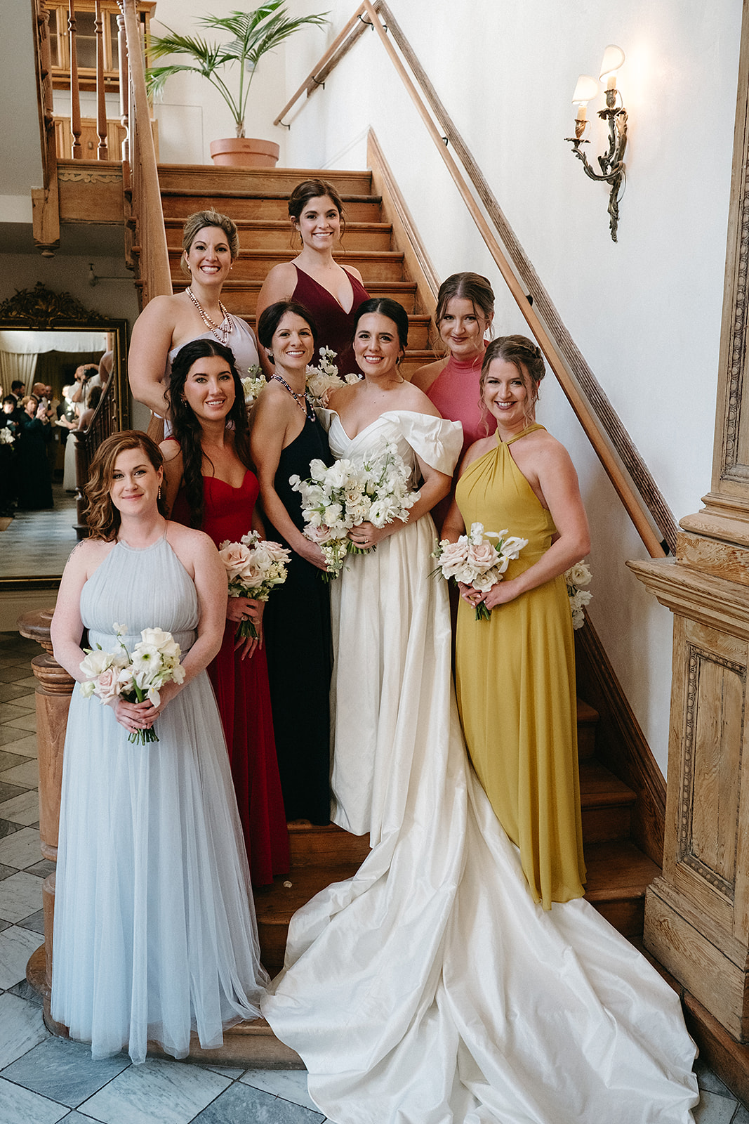 muted rainbow bridesmaid dresses