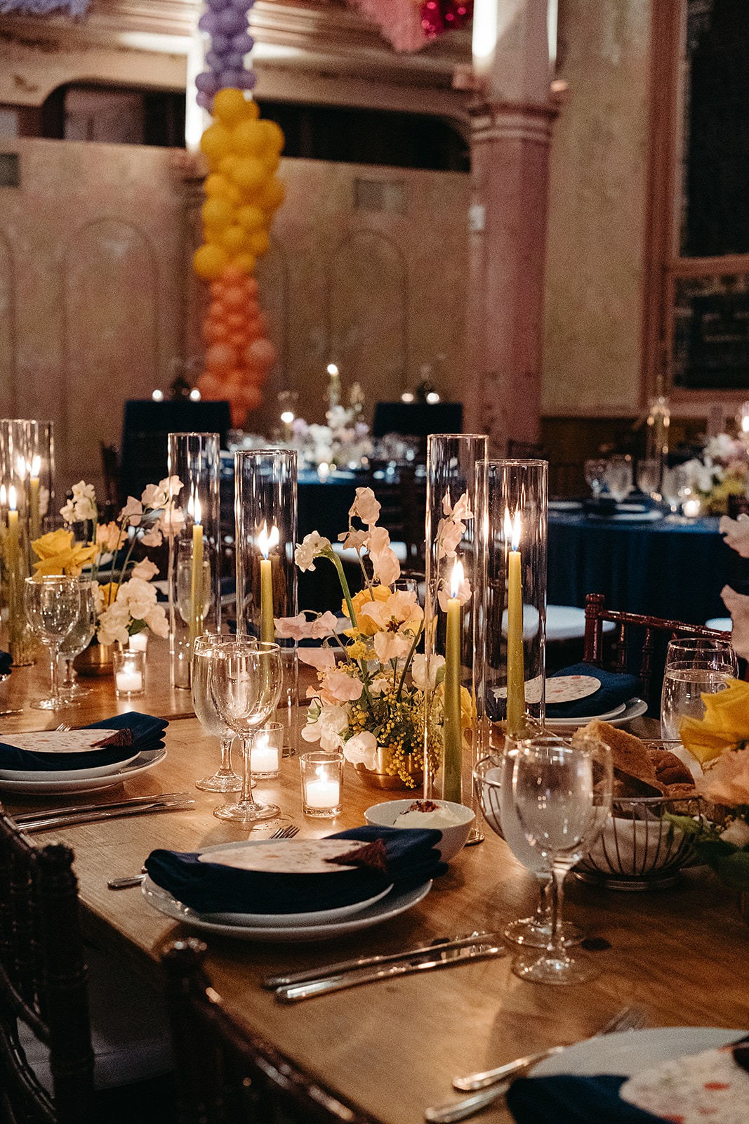 yellow and blue table decor