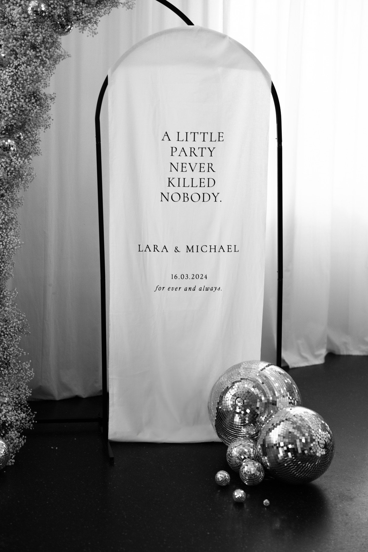 black and white modern wedding signage