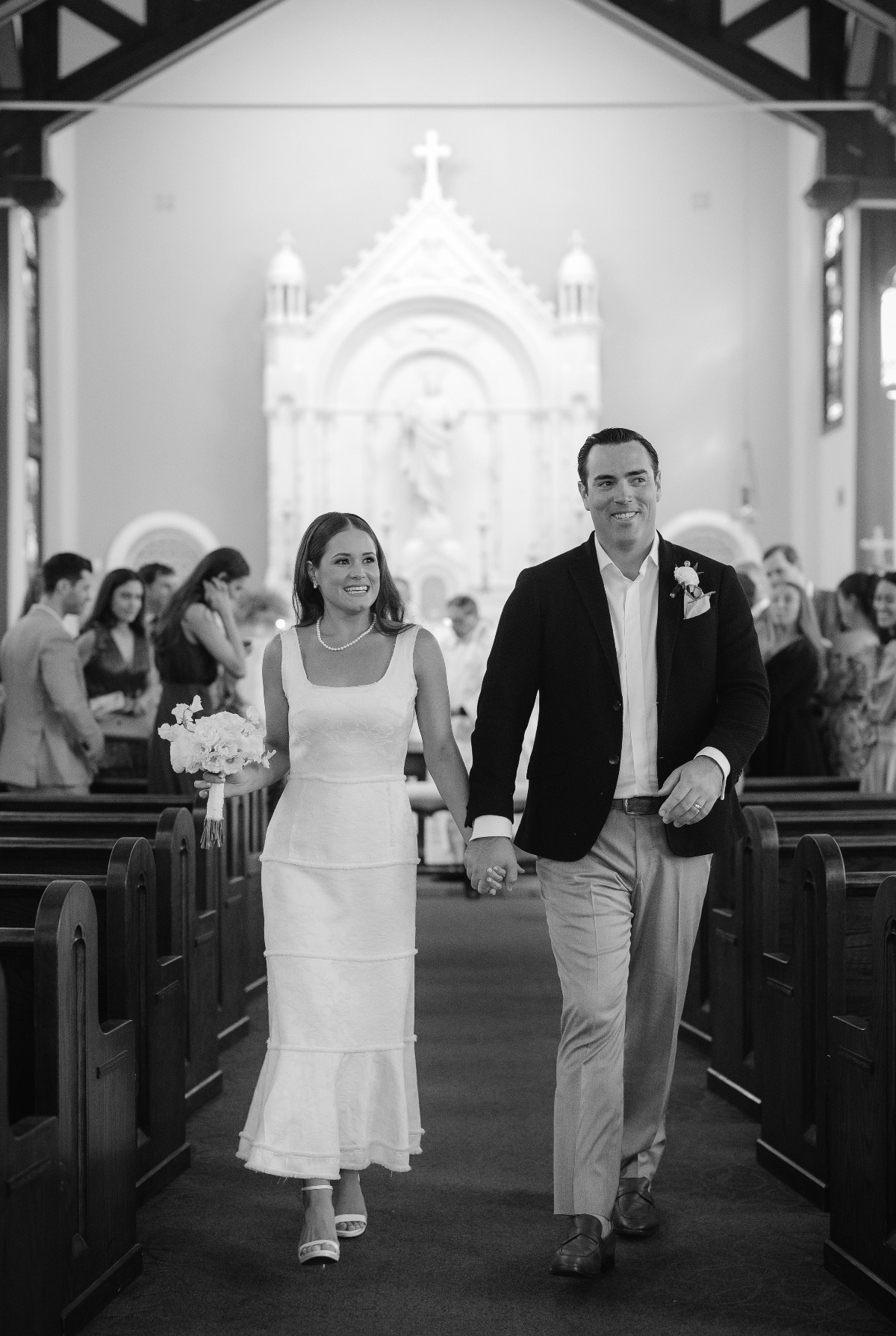 private church ceremony in a midi dress