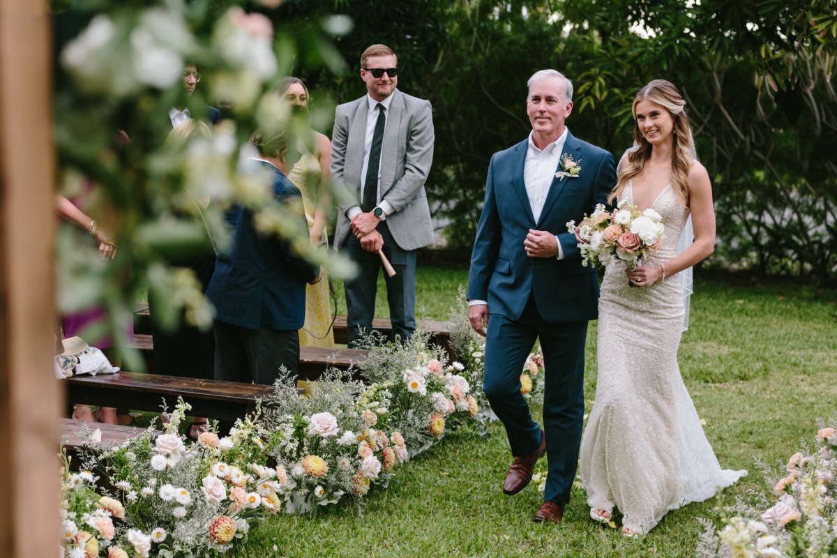 pastel wedding ceremony in tropical destination