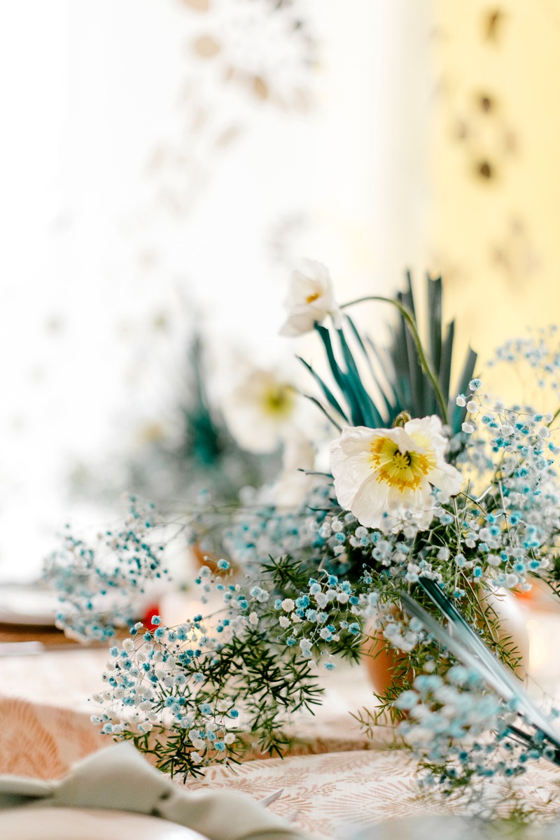 dried blue flower centerpiece