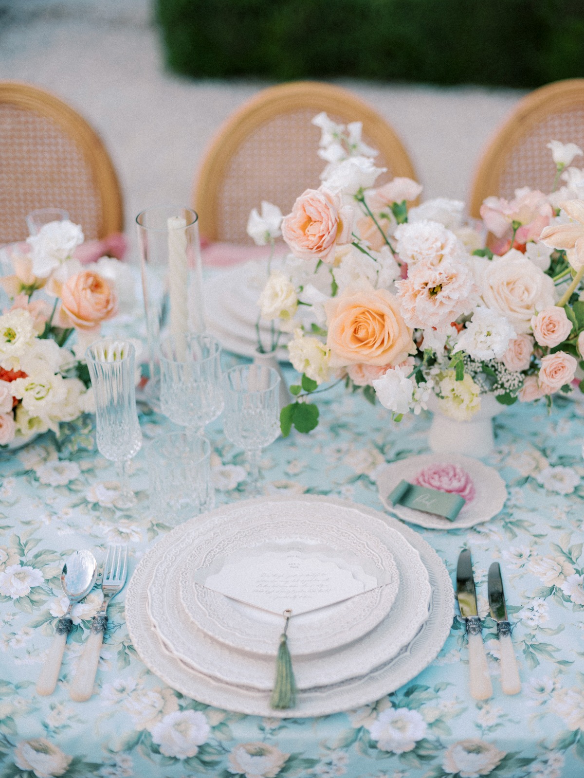 peach white blue and sage wedding reception ideas