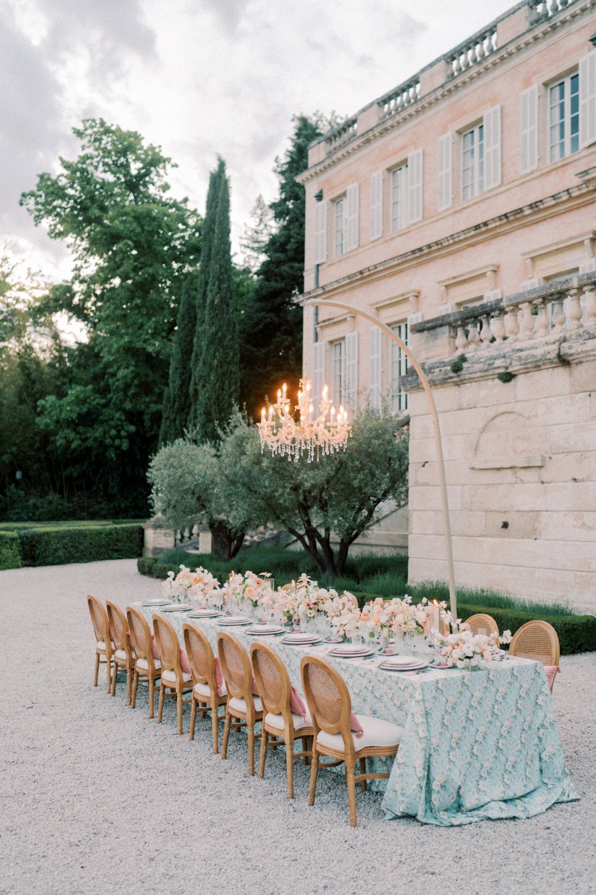 outdoor garden wedding reception at a chateau in provence