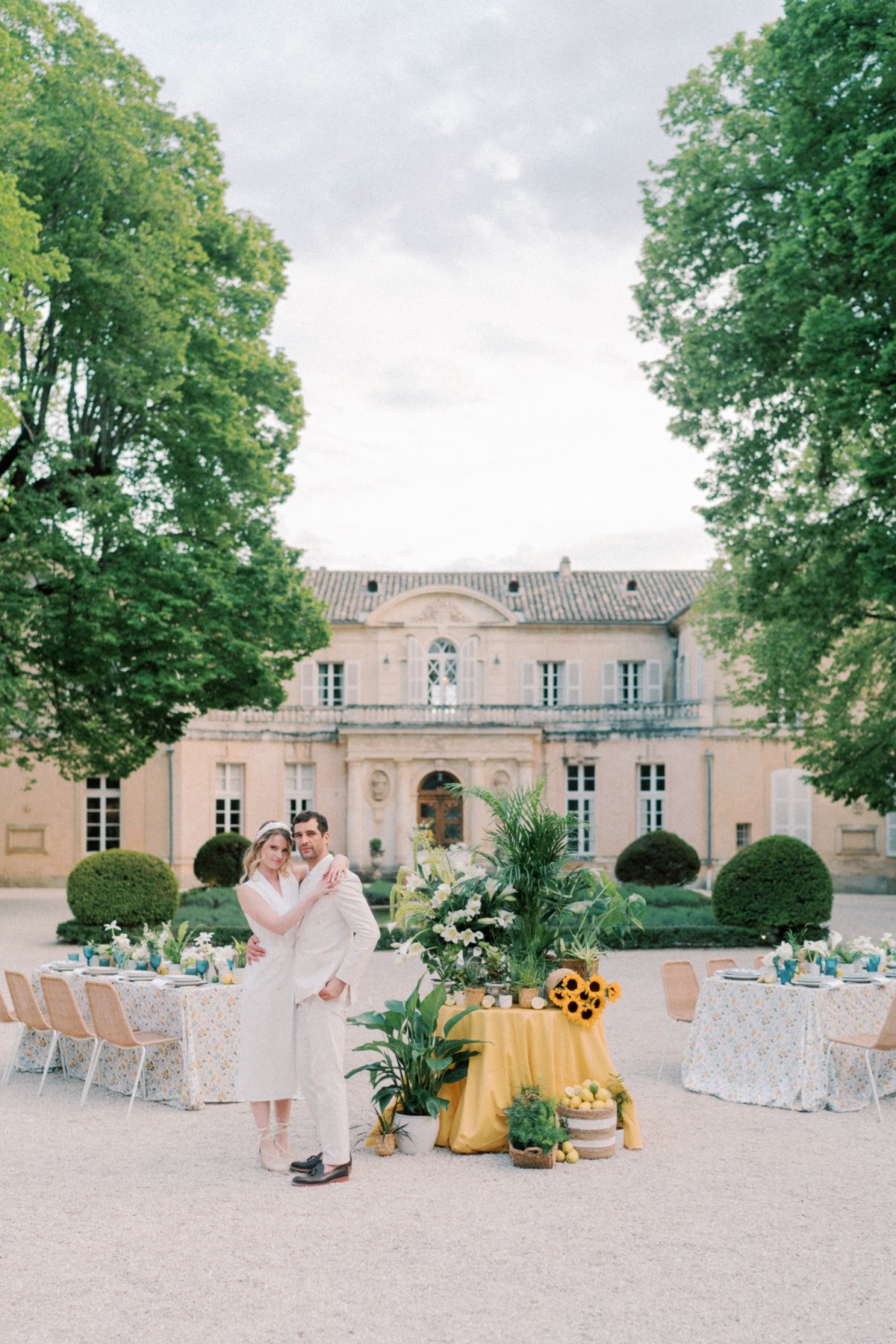 sunflower themed welcome party for wedding in provence france