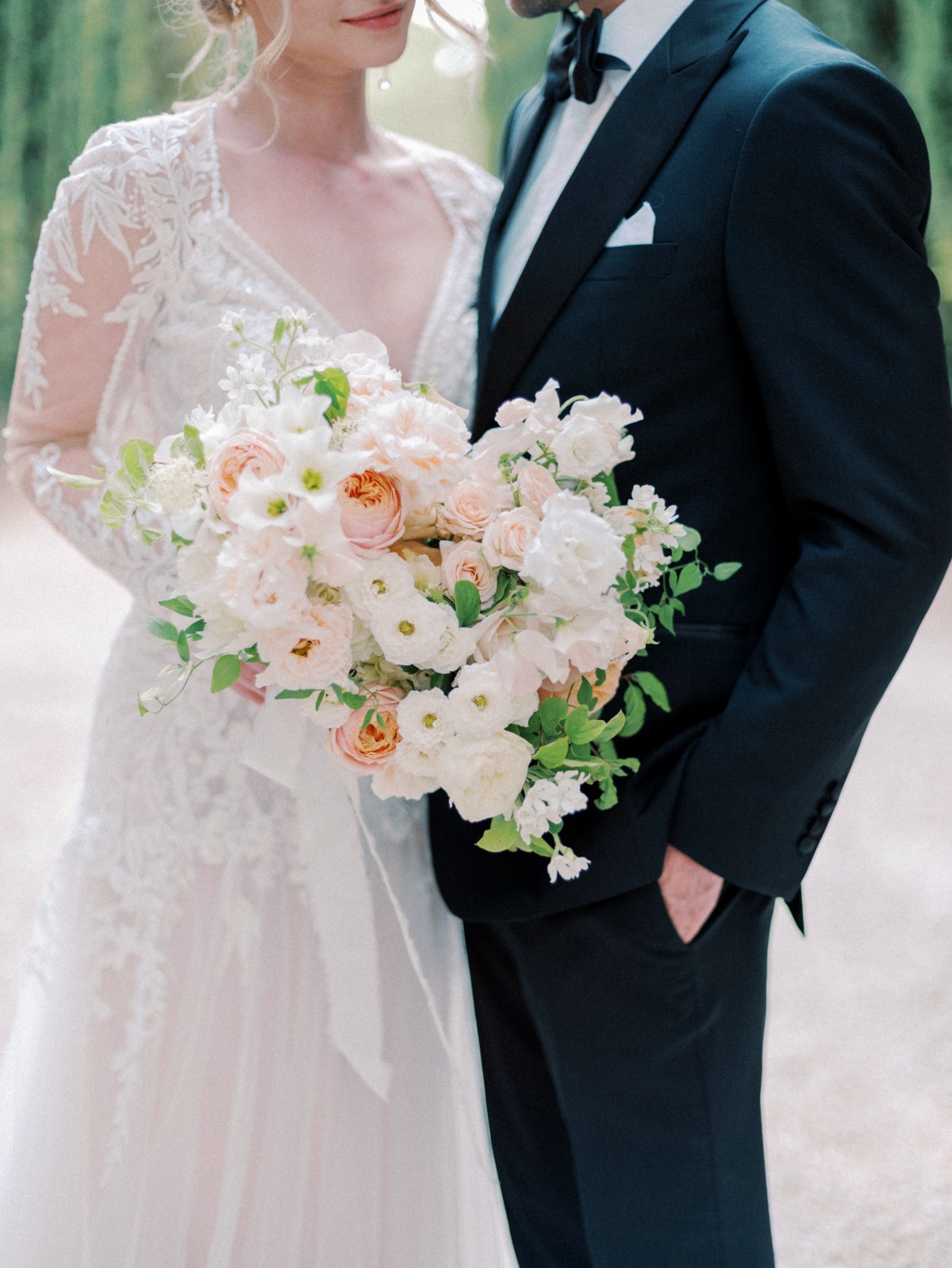 designer wedding dress with long lace sleeves