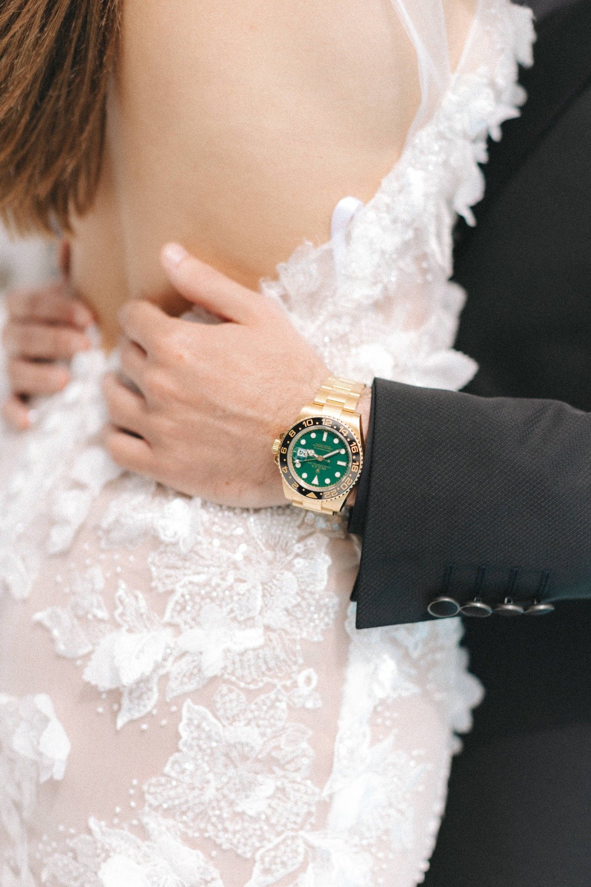 groom green and gold watch wedding accessories