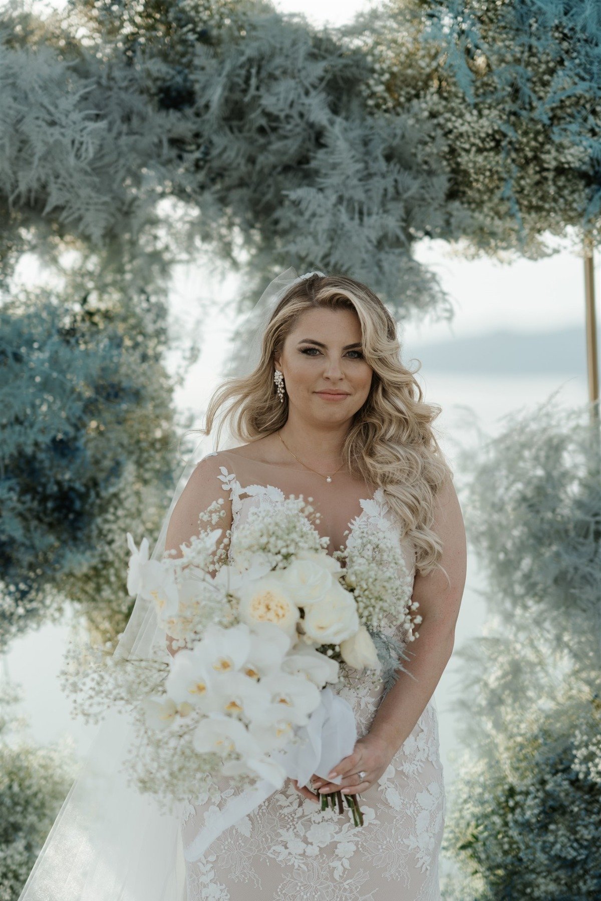 orchid and baby's breath bouquet