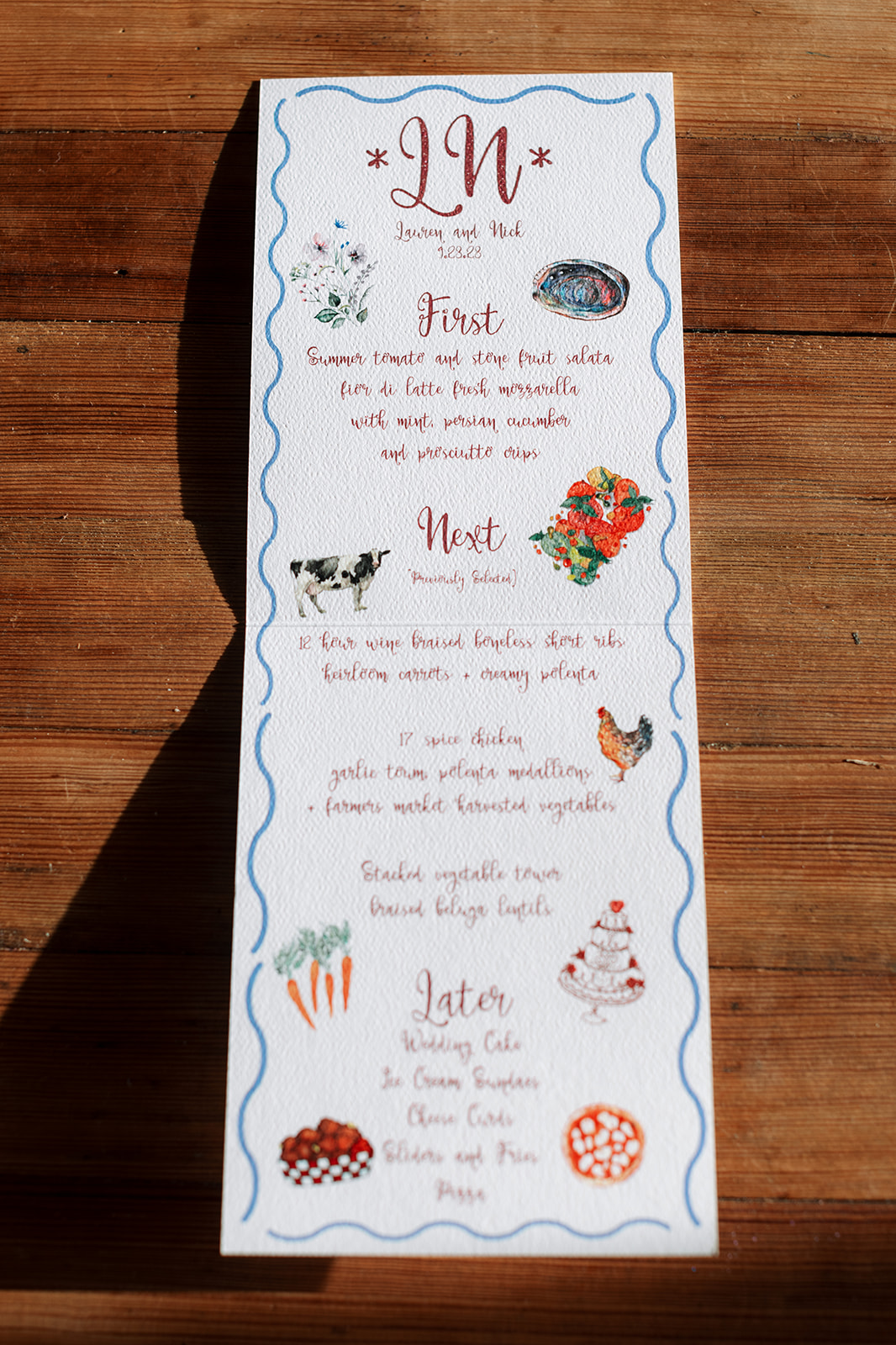 custom painted menu inspiration for wedding reception