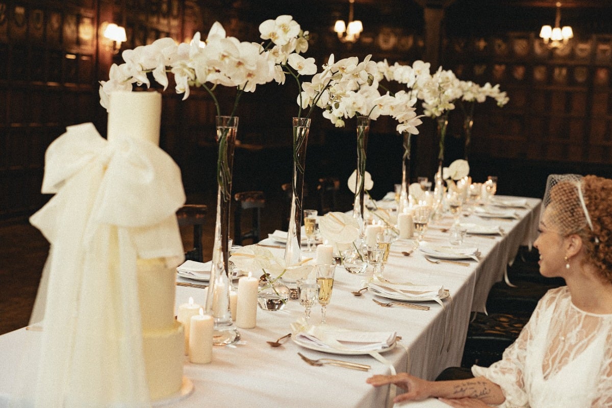 minimalist wedding design with white orchids