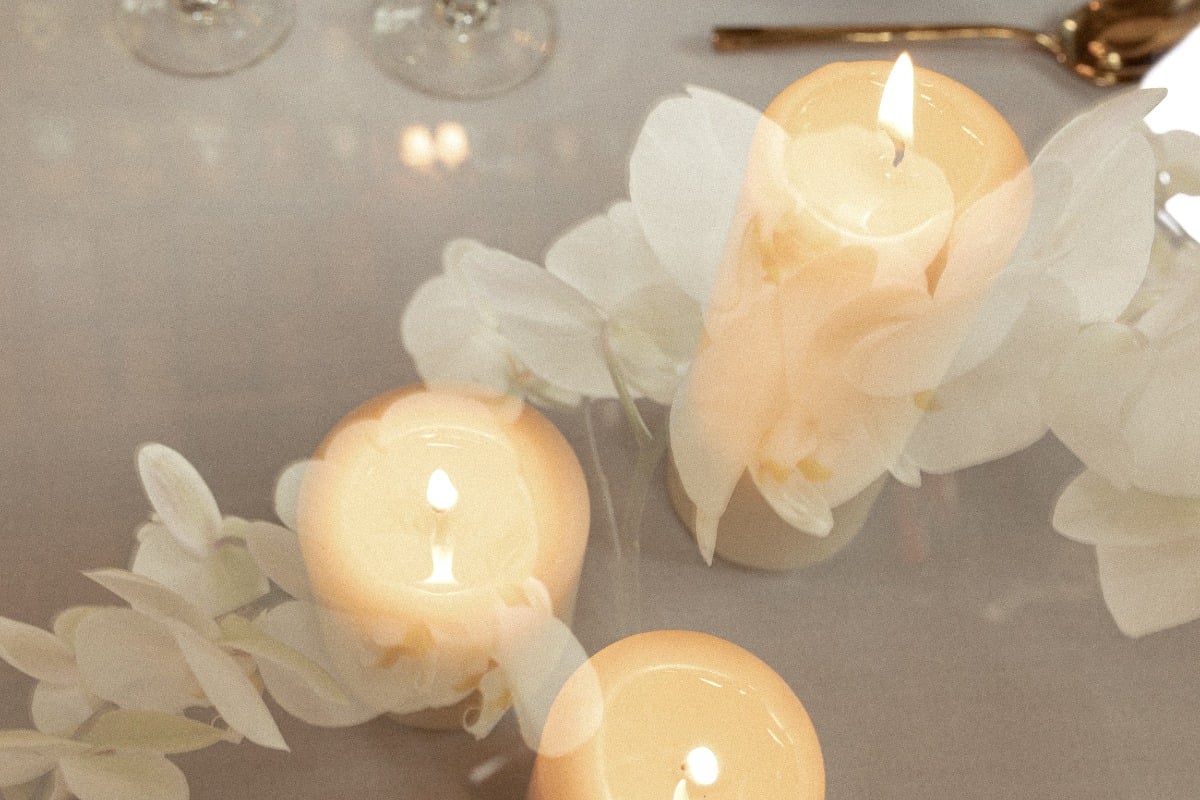 double exposure photo of wedding tablescape