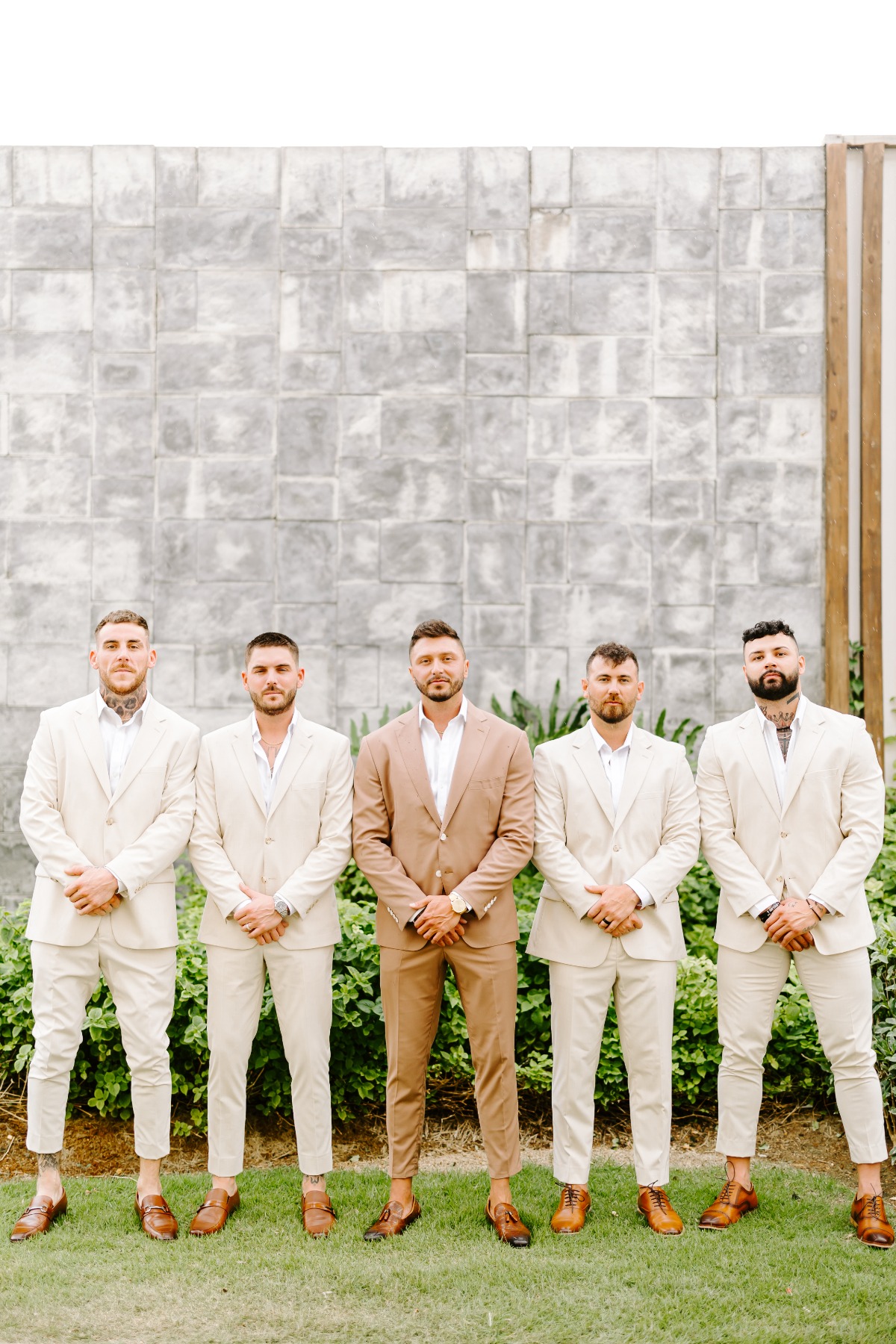 shades of cream groomsmen suits