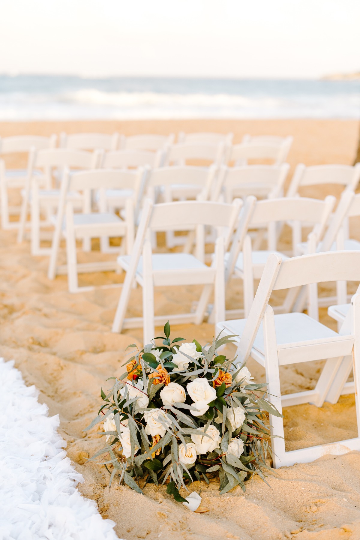 toffee and white floral arrangements