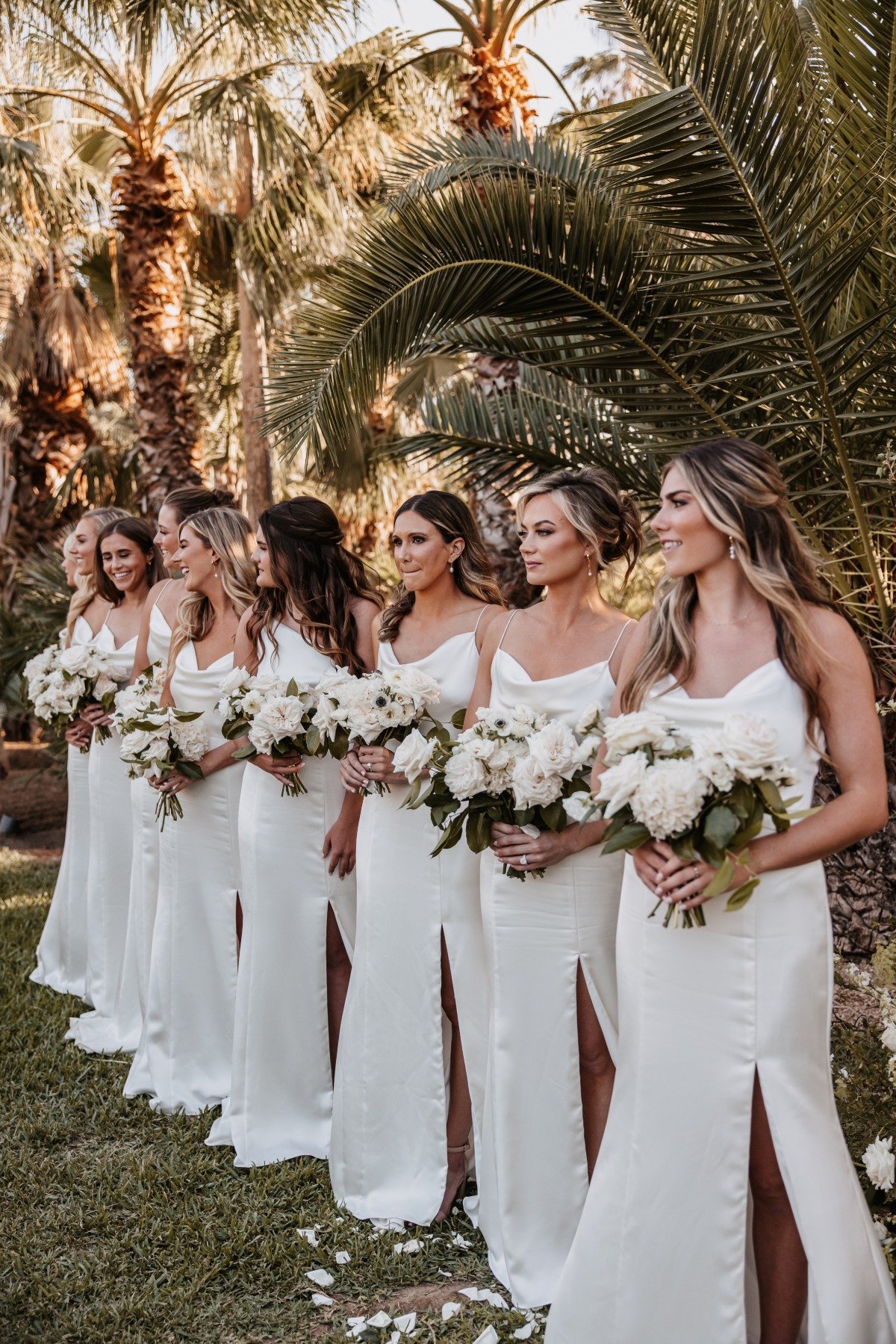 ivory bridesmaid dress inspiration with ivory flowers