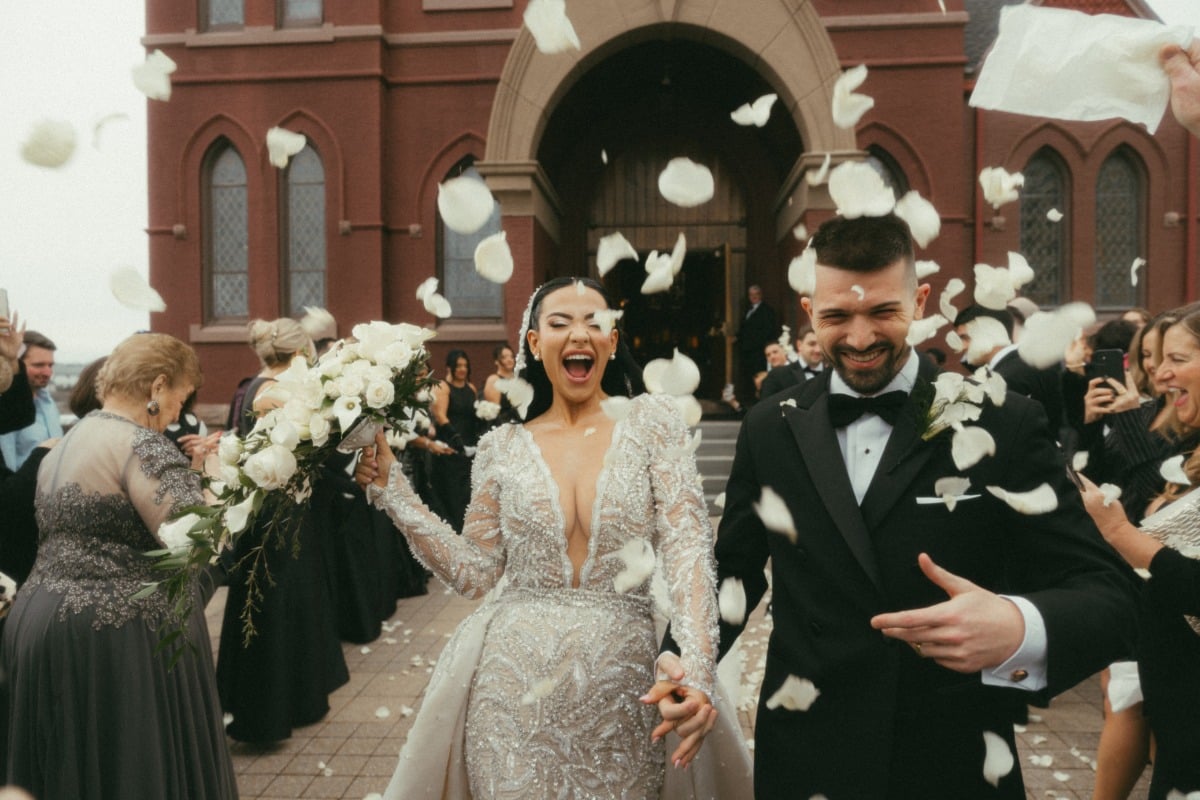 white rose petal wedding ceremony exit