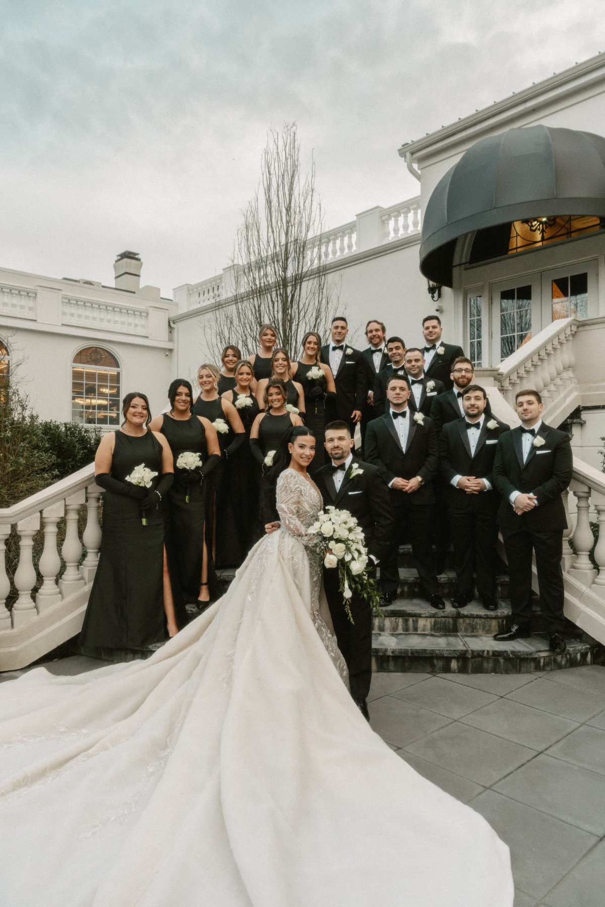 all-black wedding party attire