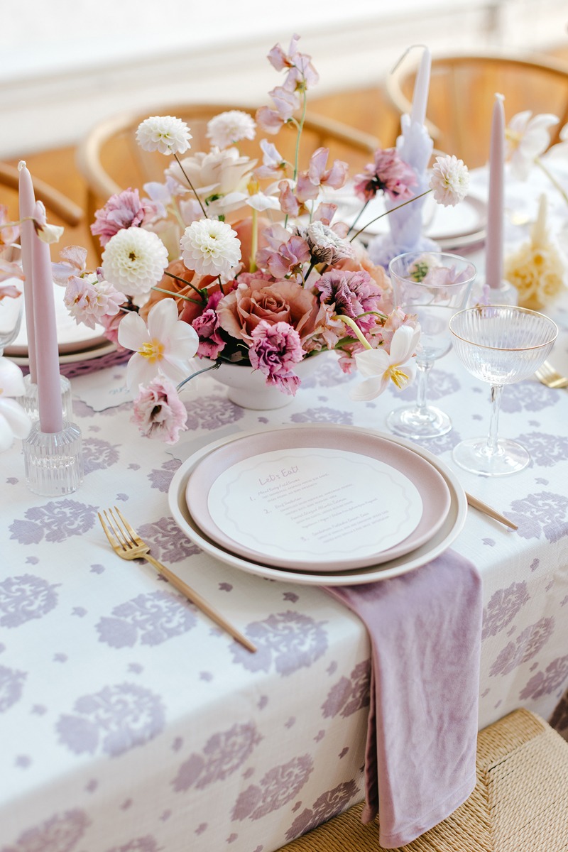 whimsical pastel wedding flower arrangement centerpiece