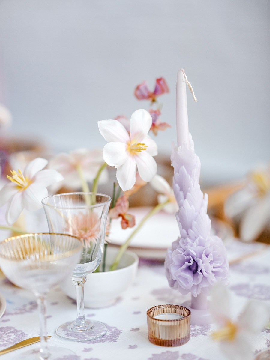 custom lavender tapered candles for wedding