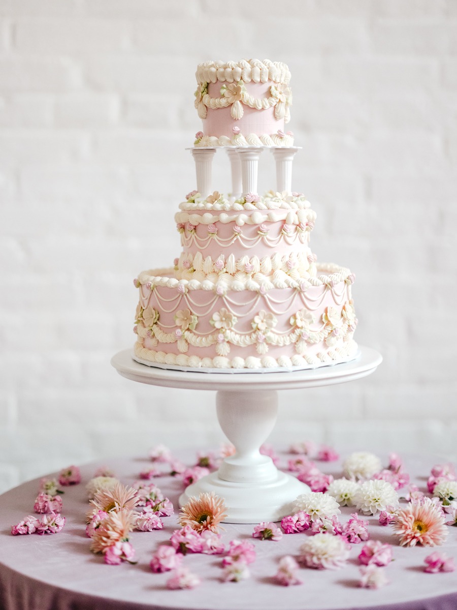 90s inspired pink butter cream wedding cake