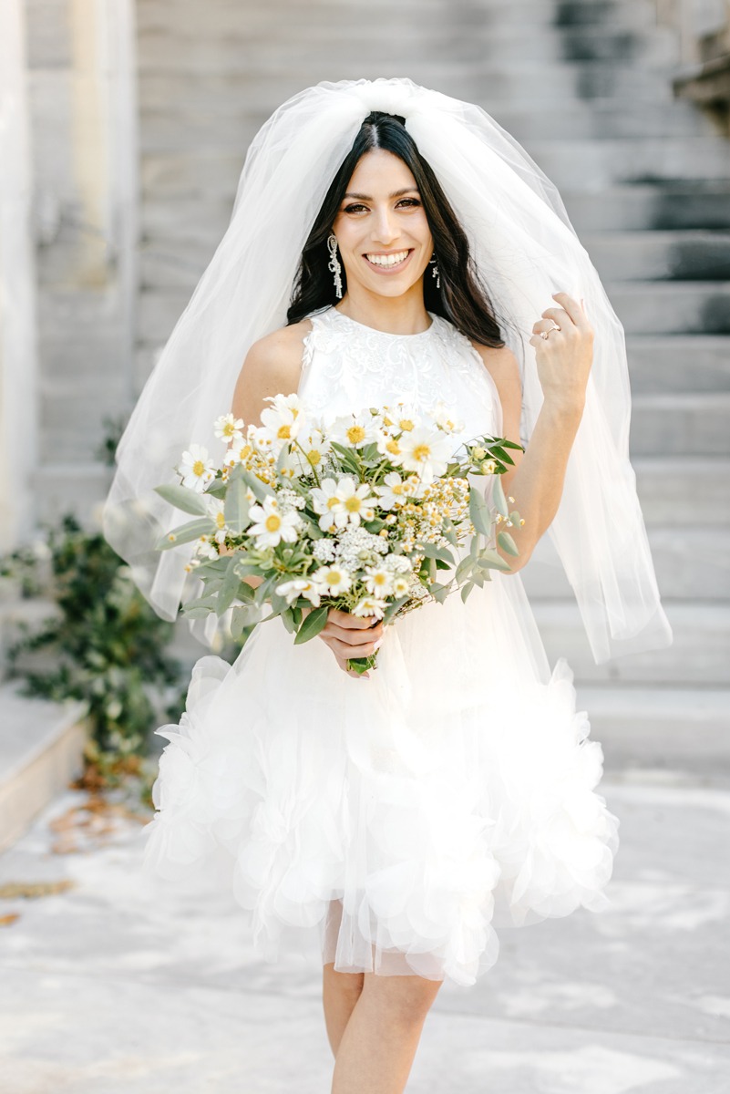 tulle mini dress with veil for elopement