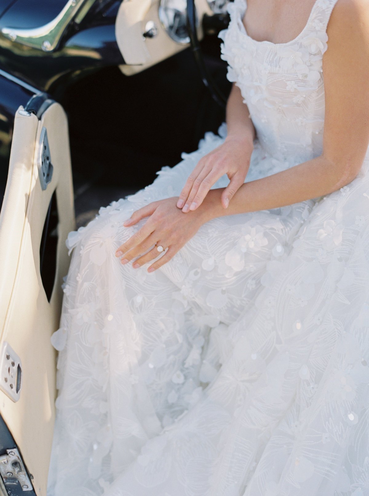 square neckline wedding gown with 3D flowers