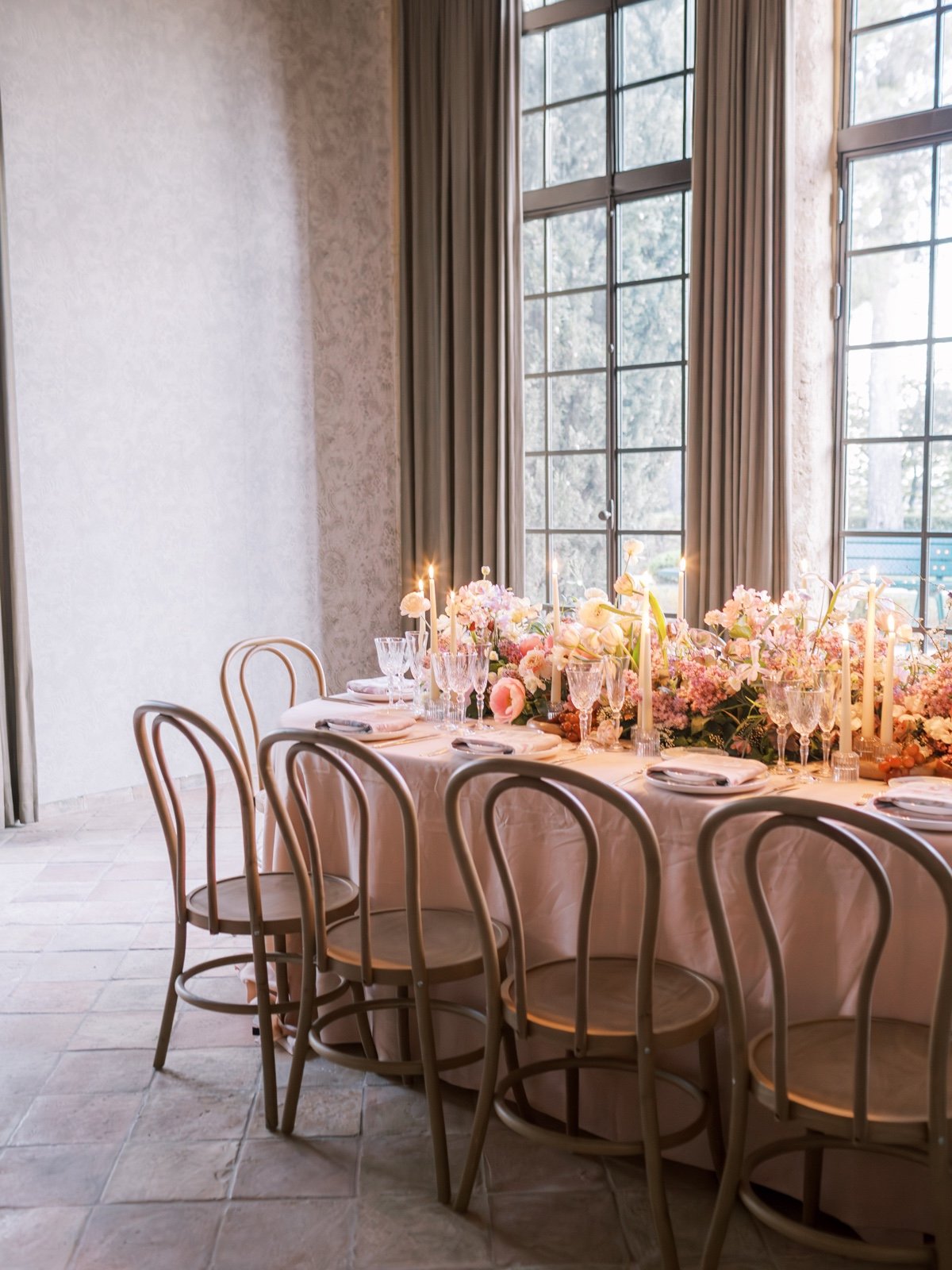 printed floral wallpaper at a chateau wedding venue in france 