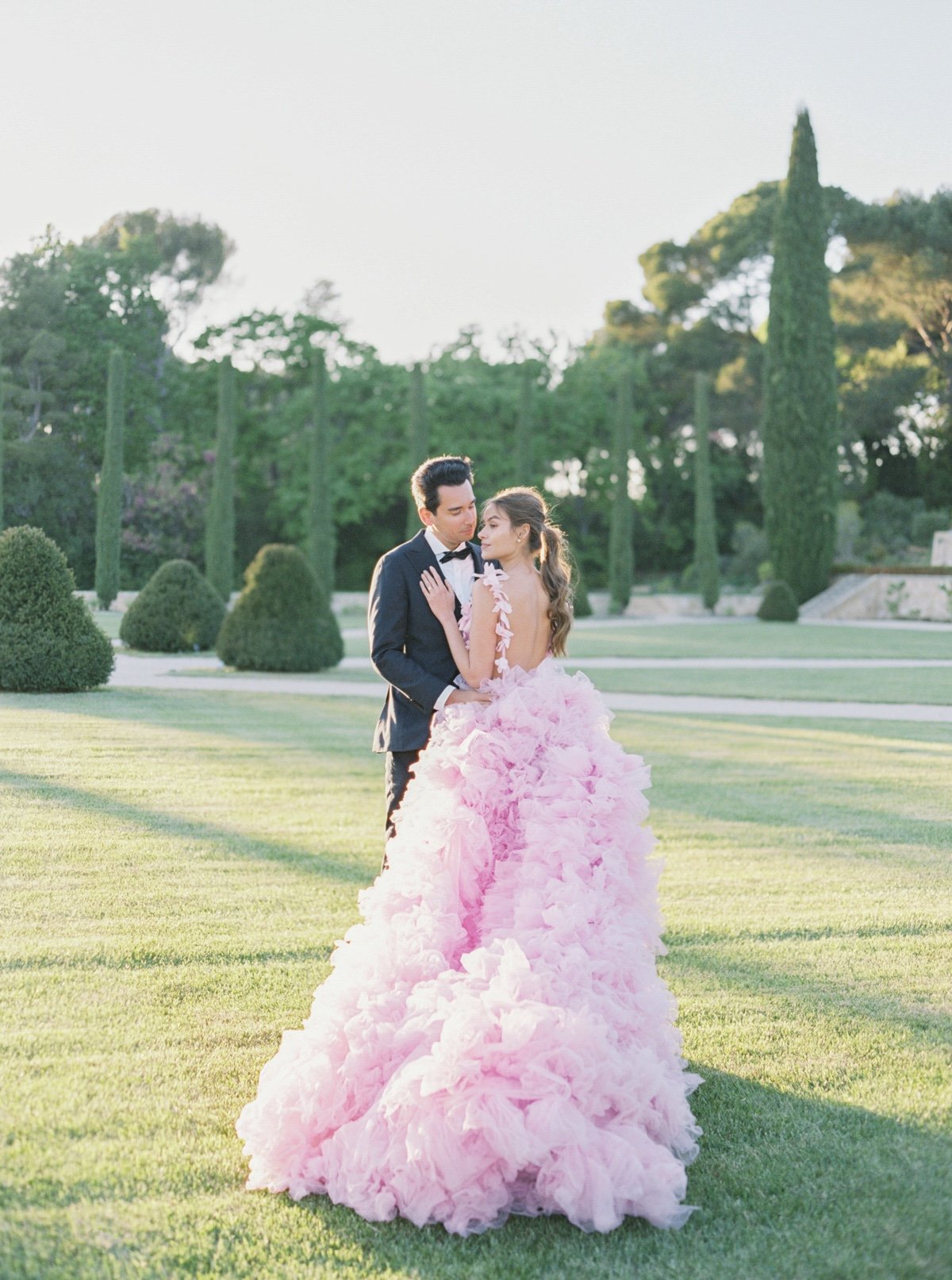 pink tulle wedding gown