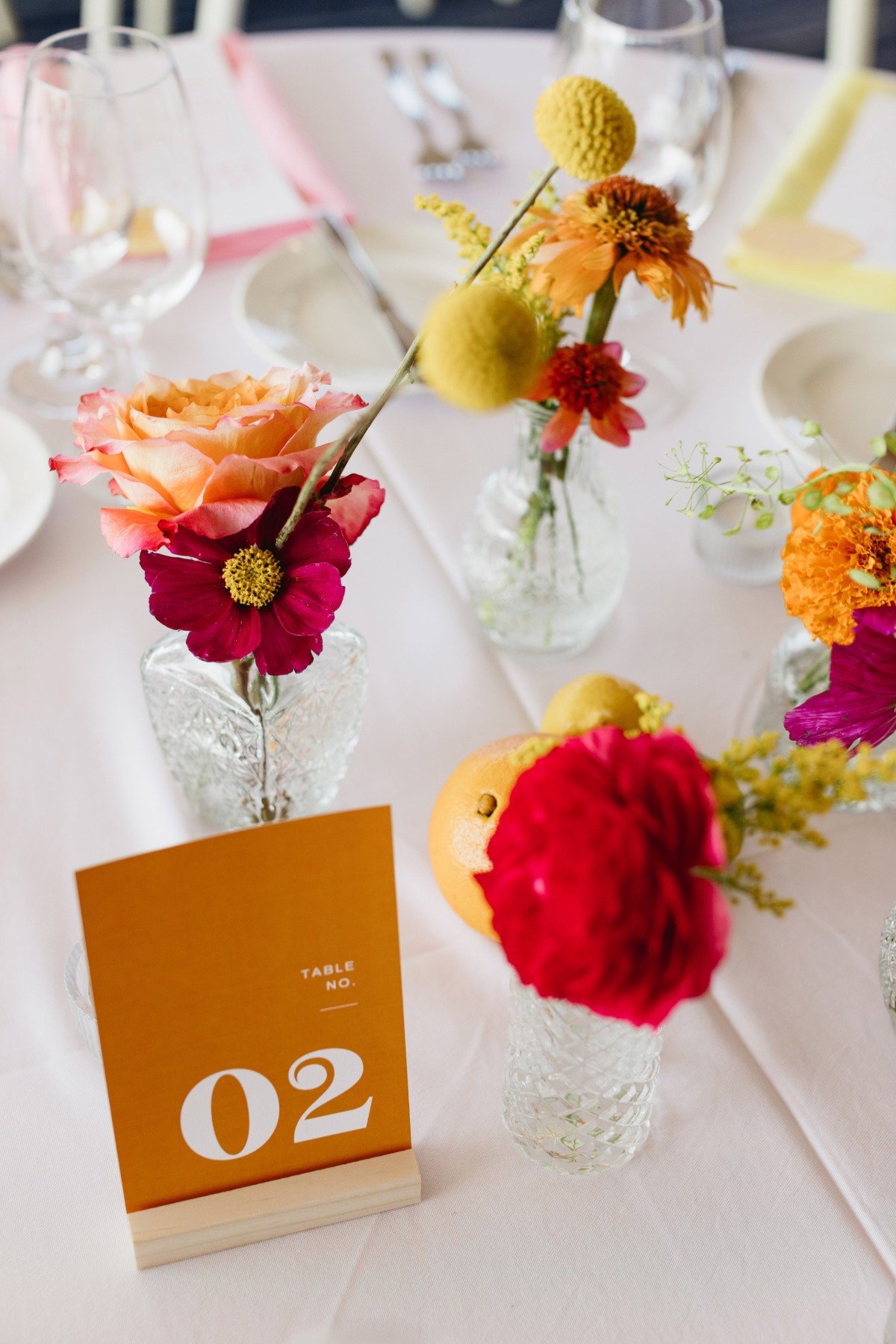 modern colorful minimalist wedding table numbers