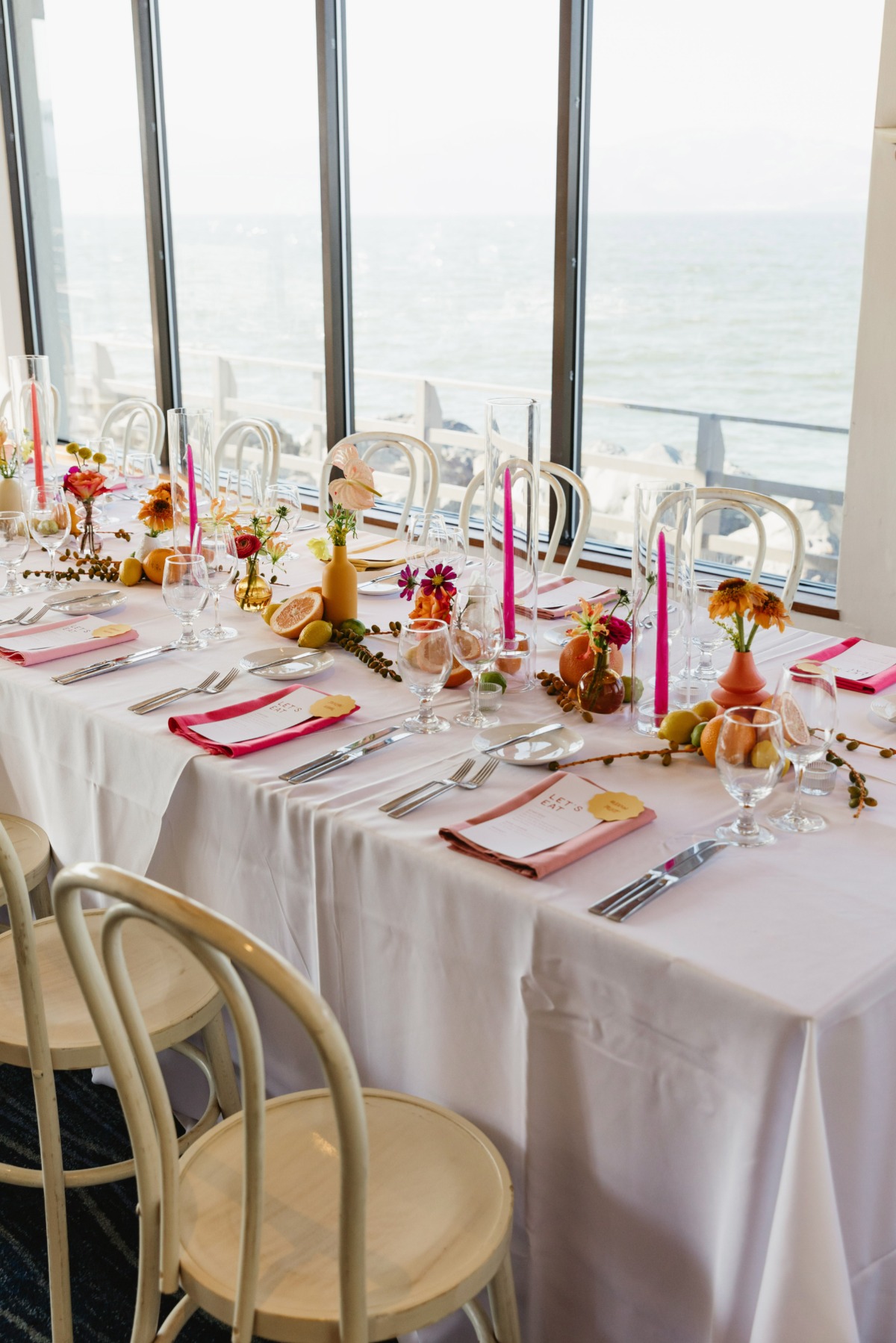 citrus fruits and flowers as wedding centerpieces