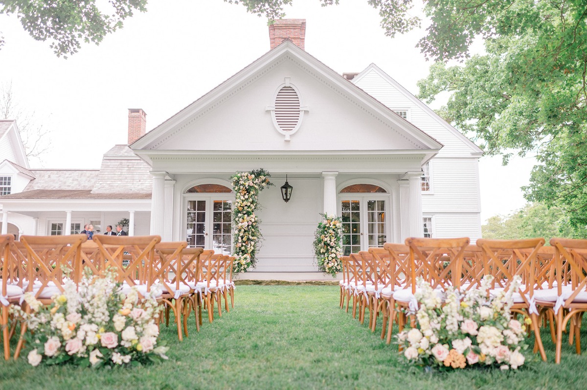 peach wedding florals at estate garden wedding