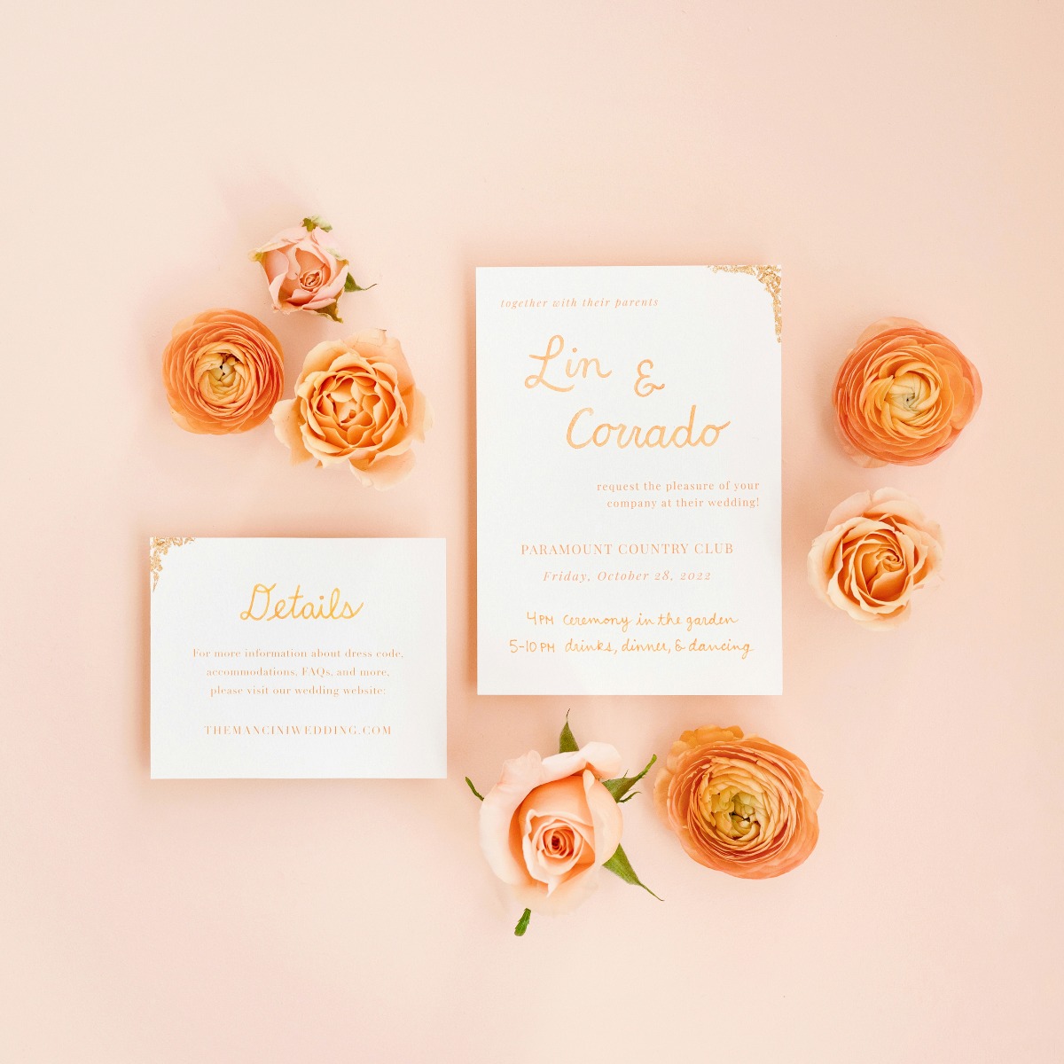 peach watercolor wedding invitation suite