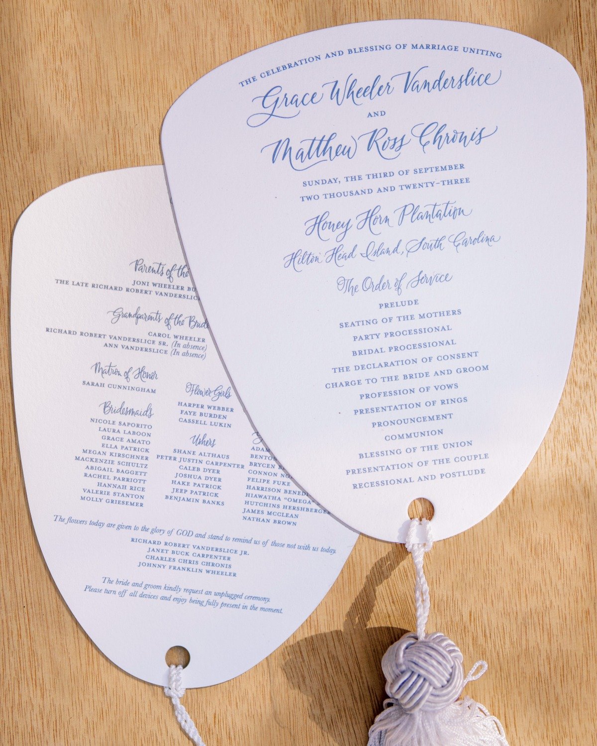 blue and white wedding program inspiration