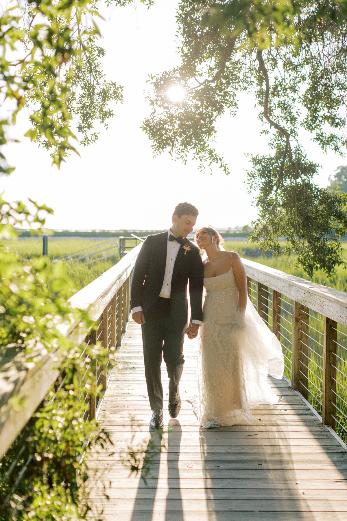 bride in empire waist wedding gown