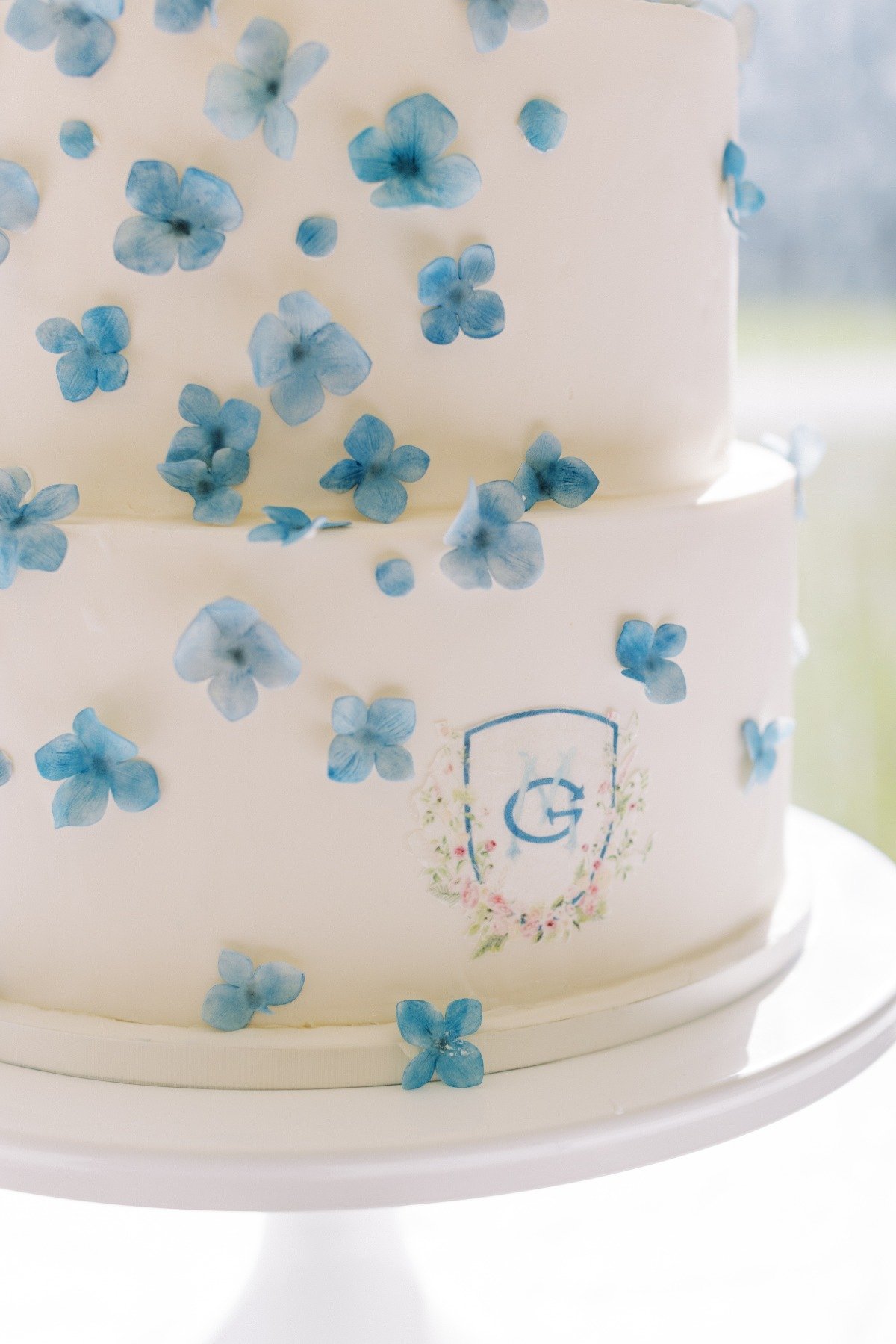 painted monogram on wedding cake