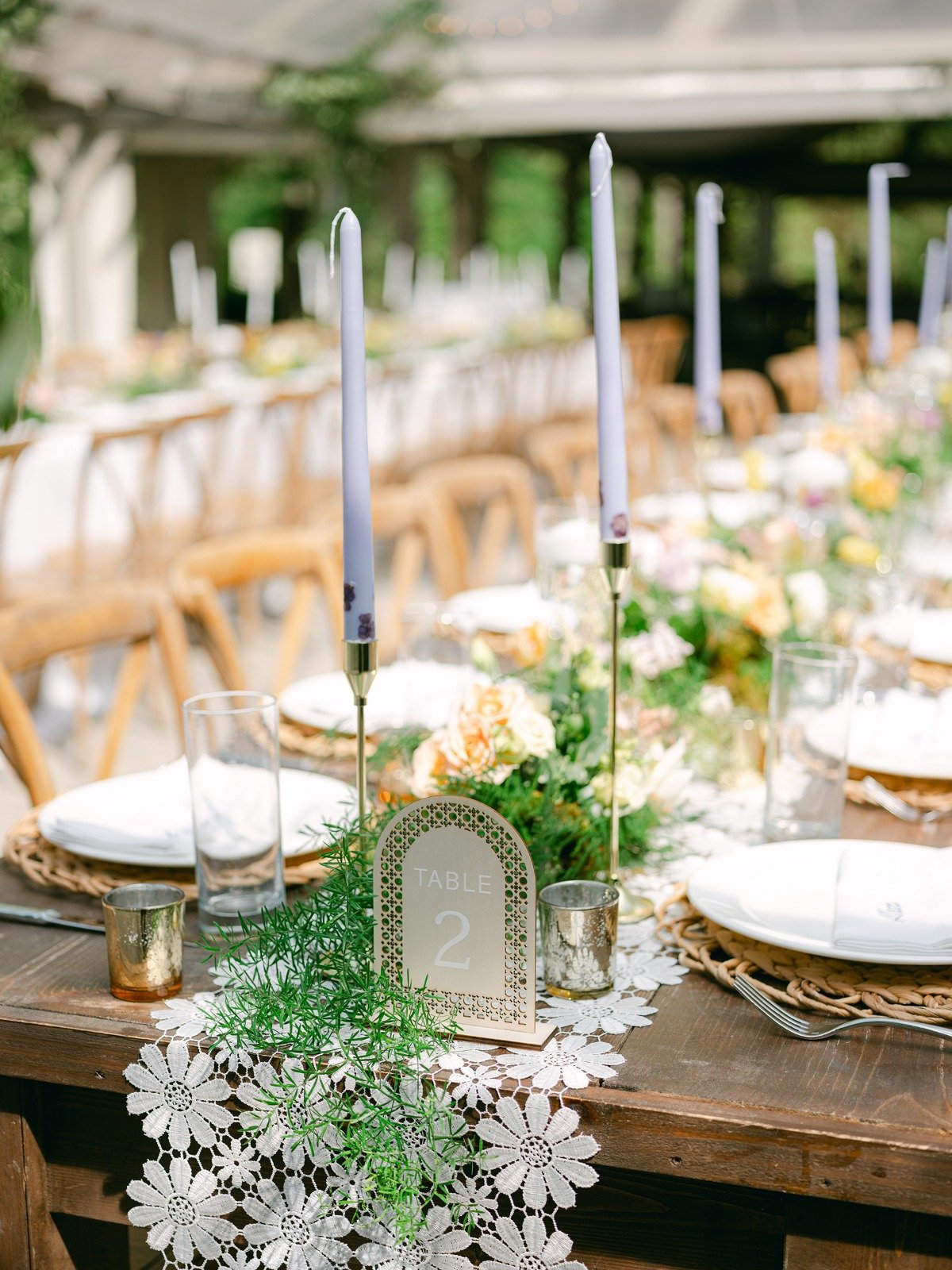 daisy lace runner for farm wedding table