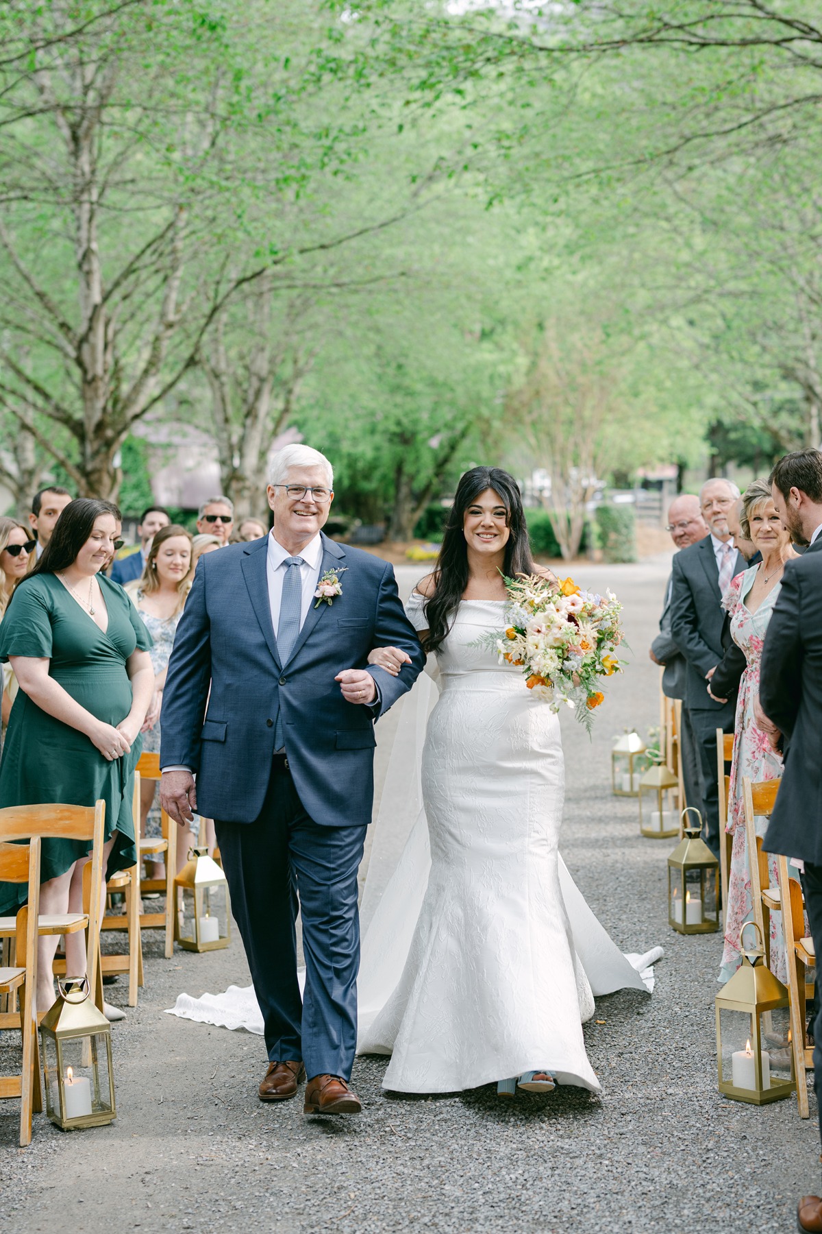 colorful outdoor wedding ceremony in garden