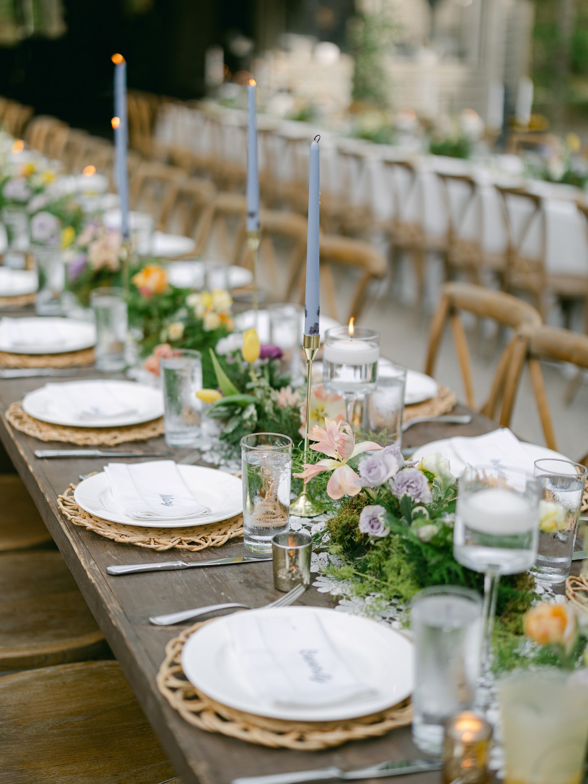 blue yellow orange and yellow garden wedding reception