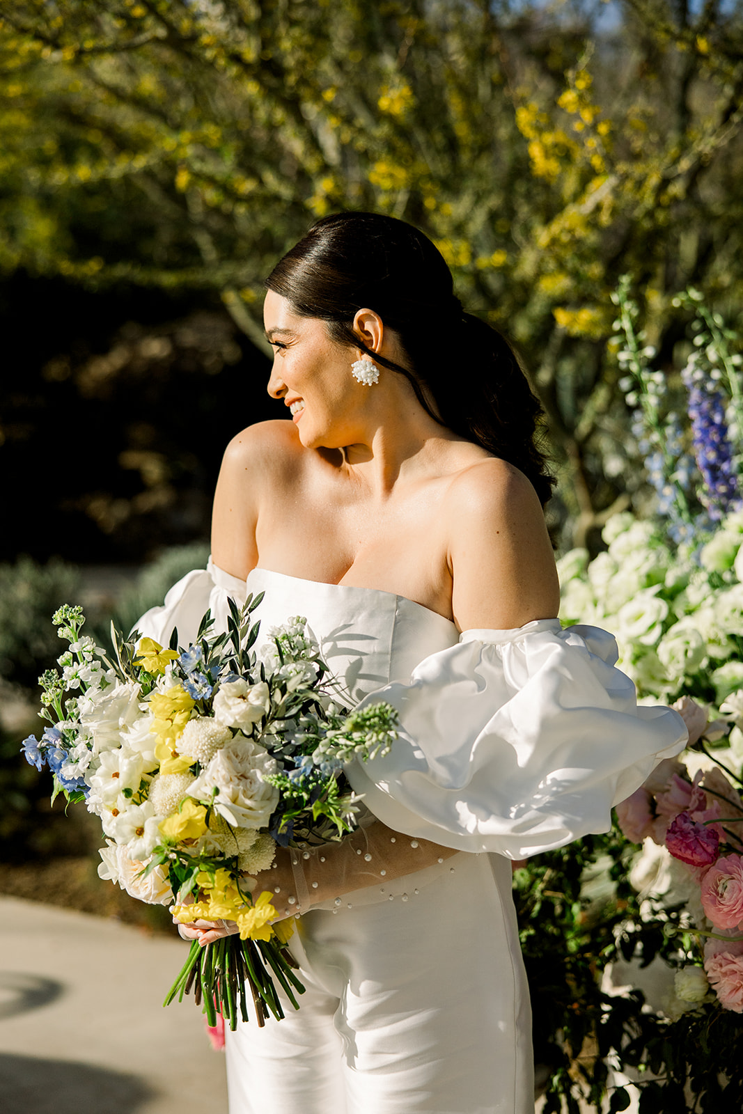 blue white and yellow bouquet