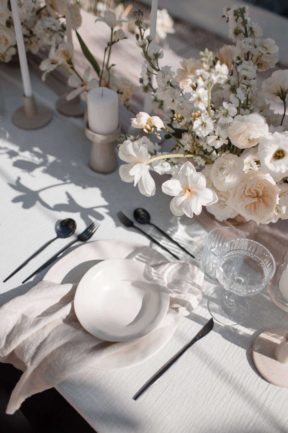 modern wabi sabi tablescape for wedding reception