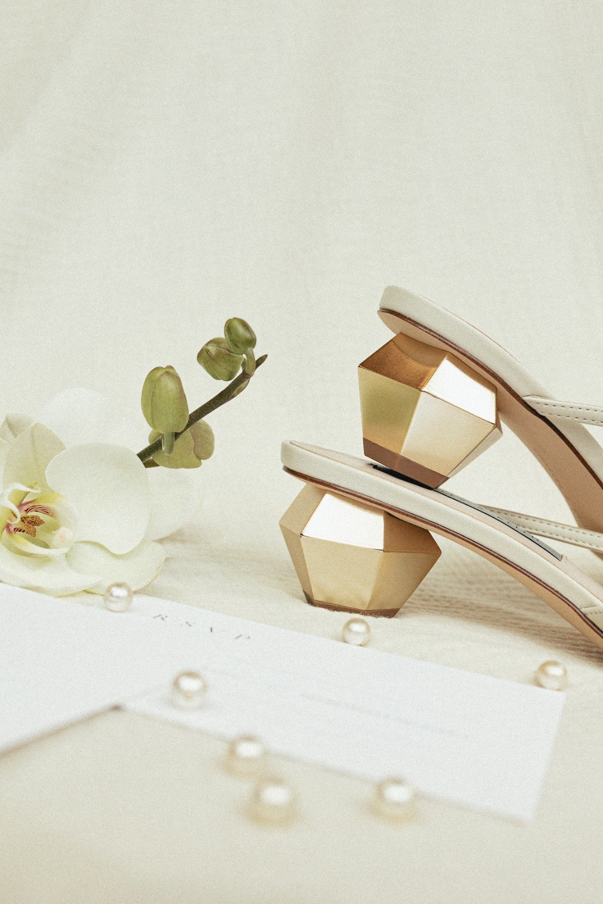 modern gold kitten heel wedding shoes